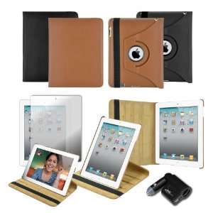  iPad 2 Premium Leatherette 360 degree Stand Case (Black) with Free 