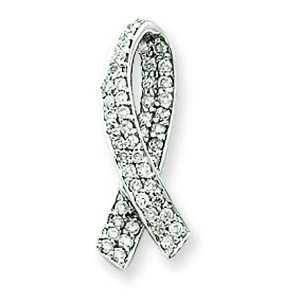   White Gold Slim Breast Cancer Diamond Slide GEMaffair Jewelry