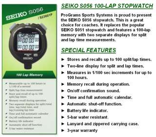 NEW SEIKO S056 BLACK 100 Lap Memory Stopwatch  