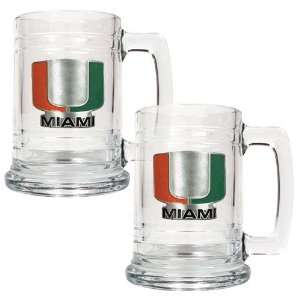  Miami Hurricanes NCAA 2pc 15oz Glass Tankard Set: Sports 