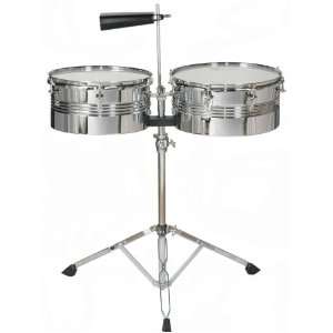  Timbales Chrome 13 & 14 with Double Braced Stand Sticks 