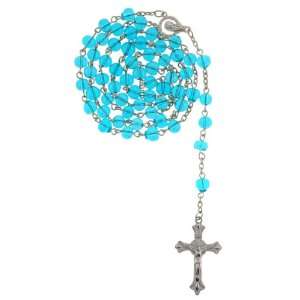 Light Blue Glass Bead Rosary with 7mm Round Beads   28 Necklace   20 