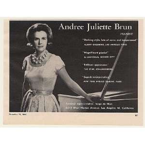  1966 Pianist Andree Juliette Brun Photo Booking Print Ad 