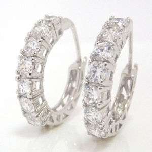 925 Sterling Silver White CZ Squirrel Hoop Earrings  