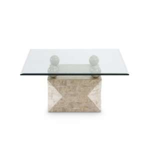  Magnussen Vertex Stone and Glass Square Cocktail Table 