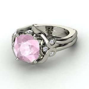   Carmen Ring, Cushion Rose Quartz Platinum Ring with Diamond: Jewelry