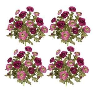   Four Pieces of 18 Artificial Ranunculus Flower Bushes