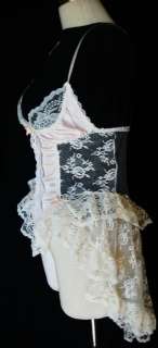 vintage white lace SHEER French Can Can night gown nighty mini DRESS S 
