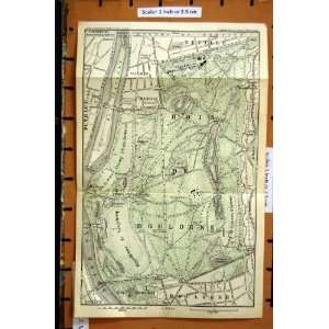  MAP 1898 FRANCE PLAN BOIS DE BOULOGNE SEINE RIVER