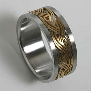 Mens Women 316L Stainless Steel Gold Celtic Rings Bands  