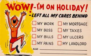 Postcard 921783 Comic Holiday Man No Cares List  