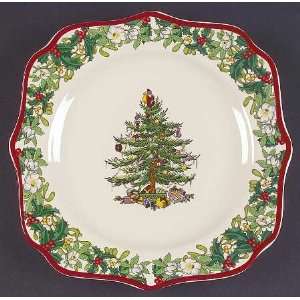 : Spode Christmas Tree Green Trim Fancy Plate, Fine China Dinnerware 
