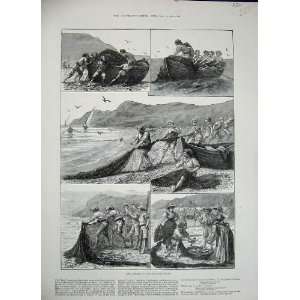  1884 Reta Fishing Corsican Coast Men Nets Boats Print 