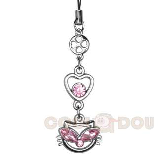 Cat Kitty Pink Cubic Stone Mobile CellPhone MP3 PDA Charm Strap Bling 