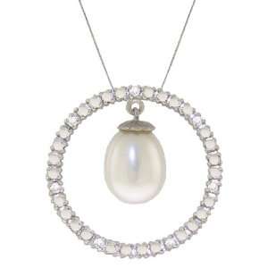   : 14k Gold Diamonds & Pearl Circle Of Love Pendant Necklace: Jewelry