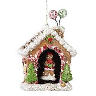 Gingerbread Kisses Porcelain House with Girl Cookie Christmas Ornament