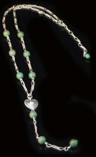 Sterling Silver Green Turquoise Heart Chain Necklace  