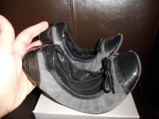 PRADA Scrunch Suede Patent Cap Toe Ballet Ballerina Flat Shoes 