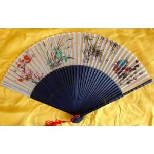  Chinese Painting Silk Bamboo Art Fan 4 Season Flower 