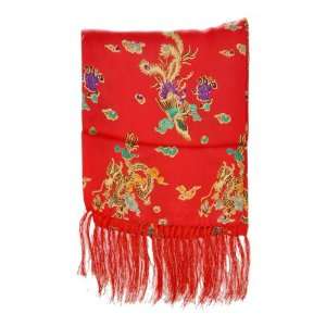  Chinese Red Dragon and Phoenix Silk Scarf 