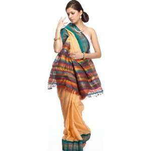 Peach Handwoven Gadwal Sari with Zari Weave and Fine Checks   Pure 