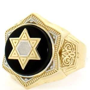    14k Solid Yellow Gold Onyx Star of David Mens Ring: Jewelry