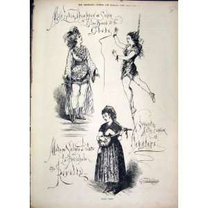    1875 Theatre Woman Music Sword Rope Selim Old Print