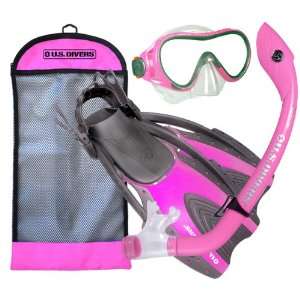   Dry Juniour Snorkel/Hingeflex Junior Fins/Travel Bag (Hot Pink, Large