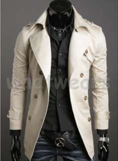 Mens New Style Collar Double Breasted Trench Coat Black 3 Size Z1290 