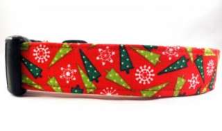 Awesome Christmas Trees and Snowflakes Red and Green Dog Collar  