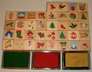CHRISTMAS RUBBER STAMP SET 36 STAMPS & 3 PADS BRAND NEW  
