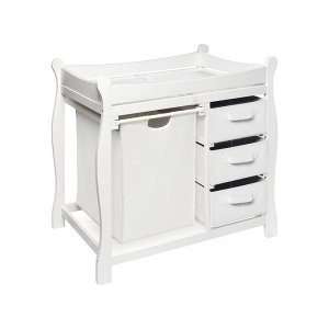   Basket White Sleigh Style Changing Table with Hamper and 3 Baskets