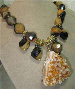 GORGEOUS FACETED AGATE NUGGET BEADED HUGE DRUZY PENDANT  