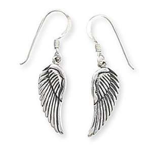  Sterling Silver Oxidized Angel Wings French Wire Earrings 