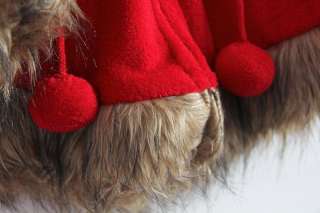 Vintage Little Red Riding Hood Fur Plush Wool Cape Poncho Cloak Coat 