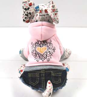 Pink Hoodie Heart Jeans Denim Dress Skirt Dog Clothes Apparel 5 Size 
