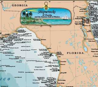 Laminated Florida & Gulf Shipwreck Chart Nautical Map  