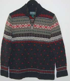 Vintage Ralph Lauren Thick Wool Fair Isle Half   Zip Sweater PS  
