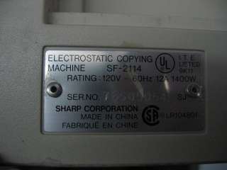 Sharp SF 2114 Electrostatic Copy Machine Parts/Repair  