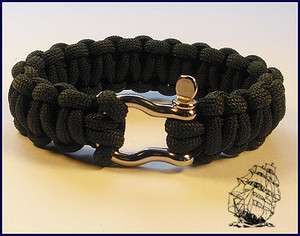 Black Paracord survival bracelet with stainless shackle  
