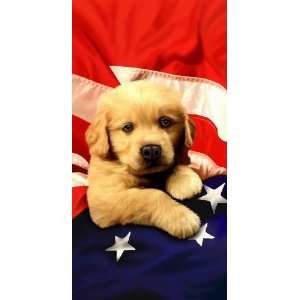  Puppy Dog American Flag Beach Towel 