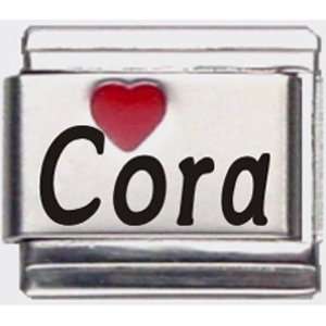  Cora Red Heart Laser Name Italian Charm Link Jewelry