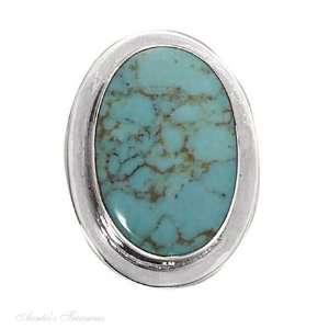   Silver Large Solitaire Turquoise Cocktail Ring Size 6 Jewelry