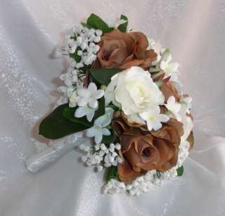   White Roses Handtied Bride BRIDAL BOUQUET Silk Wedding Flowers  