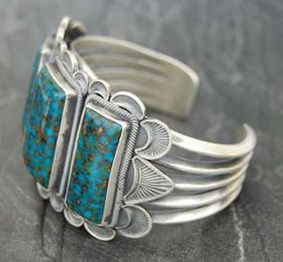 Navajo Kirk Smith Silver Turquoise 3 Stone Bracelet  