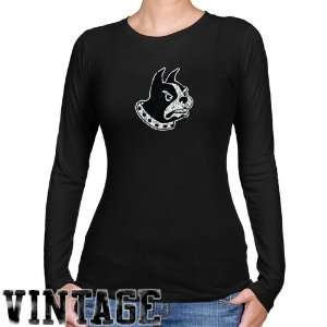 Wofford Terriers Ladies Black Distressed Logo Vintage Long 