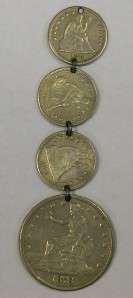 PIECE SET, TRADE DOLLAR AND SEATED LIBERTY  LOVE TOKEN  FOUR PIECE 
