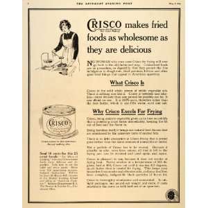  1919 Ad Crisco Woman Cooking Shortening Frying Lard 