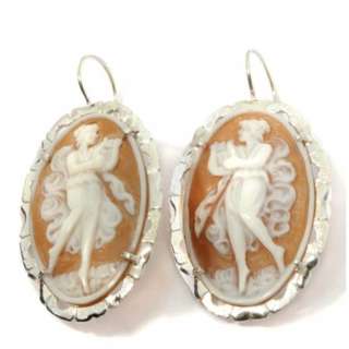 Italy Cameo by M+M Scognamiglio 35mm Sardonyx Lady with Harp Sterling 