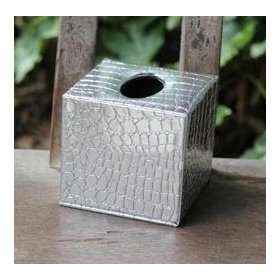 Square cube grey silver print PU leather tissue paper napkin holder 